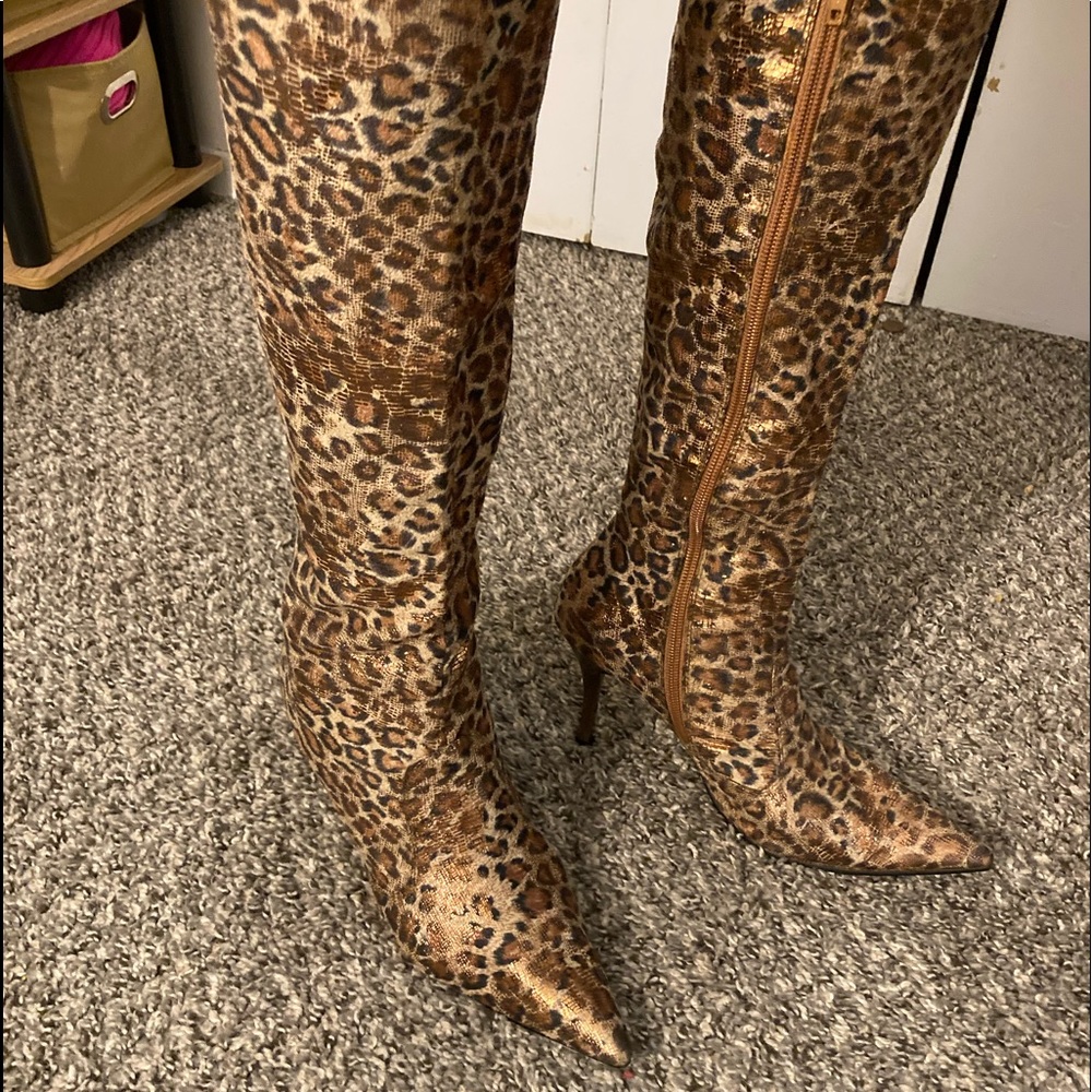Bronze/Leopard Fashion Boots Size 7